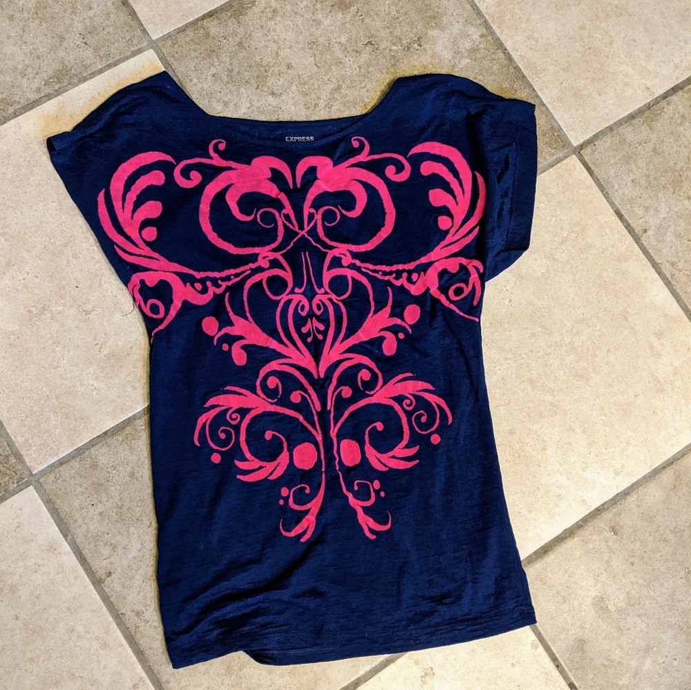 Express XS t-shirt blue and pink